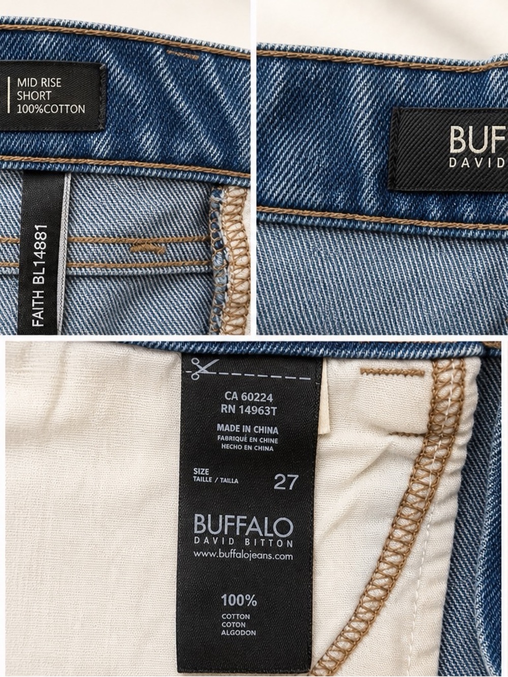 Buffalo David Bitton Blue Distressed Denim Shorts with Floral Embroidery - Picture 3 of 5